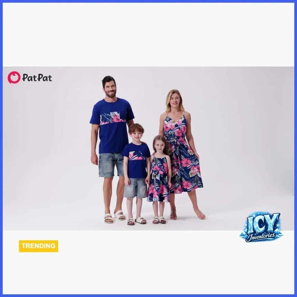 Spaghetti Strap Tropical Dress Cotton Polyester Spandex Family Matching